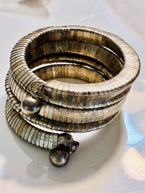 Silver-Tone Wrap Bracelet with Charm Chunky Heavy Snake Style Festival Party EUC